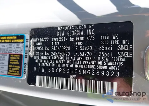 2022 Kia Telluride Sx from USA, damaged, VIN 5XYP5DHC9NG289323